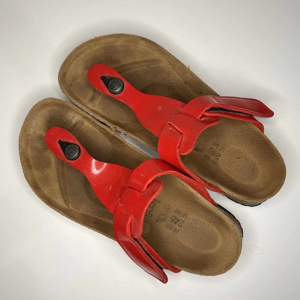 Birkis By Birkenstock Gizeh Cherry Red Patent Thong Sandals Women's EU 38 US 7